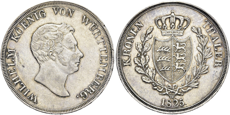 WÜRTTEMBERG. 
Wilhelm I., 1816 - 1864. Kronentaler 1825 W, Stuttgart. Büste nac...