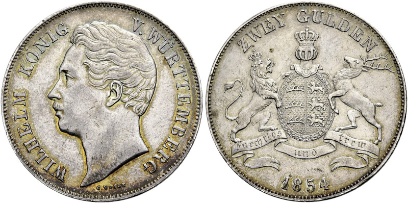 WÜRTTEMBERG. 
Wilhelm I., 1816 - 1864. Doppelgulden 1854, Stuttgart. Büste nach...