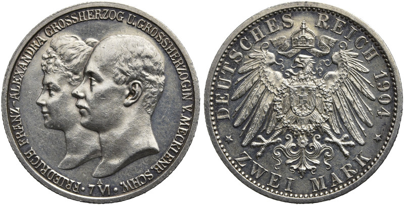 REICHSSILBERMÜNZEN. MECKLENBURG - SCHWERIN 
Friedrich Franz IV., 1897-1918. 2 M...