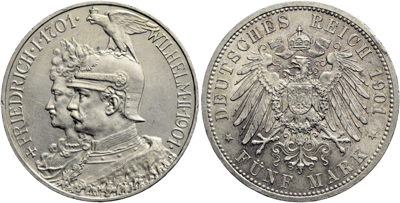 REICHSSILBERMÜNZEN. PREUSSEN 
Wilhelm II., 1888-1918. 5 Mark 1901 (A), Berlin. ...