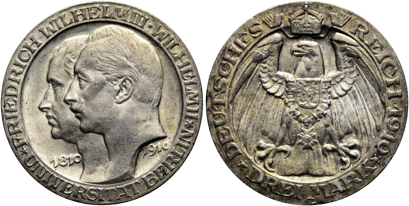 REICHSSILBERMÜNZEN. PREUSSEN 
Wilhelm II., 1888-1918. 3 Mark 1910 A, Berlin. Au...