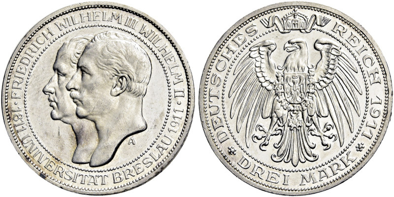 REICHSSILBERMÜNZEN. PREUSSEN 
Wilhelm II., 1888-1918. 3 Mark 1911 A, Berlin. Au...