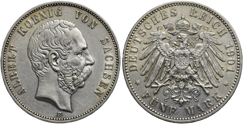 REICHSSILBERMÜNZEN. SACHSEN 
Albert, 1873 - 1902. 5 Mark 1901 E, Muldenhütten. ...