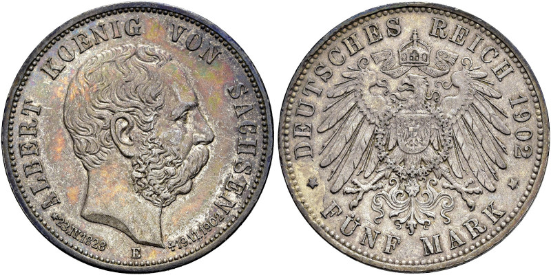 REICHSSILBERMÜNZEN. SACHSEN 
Albert, 1873 - 1902. 5 Mark 1902 E, Muldenhütten. ...