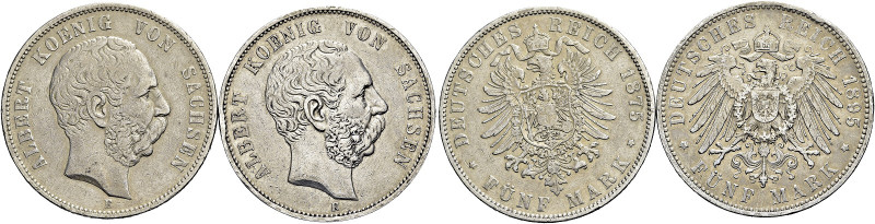 REICHSSILBERMÜNZEN. SACHSEN 
Albert, 1873 - 1902. Lot. 5 Mark. 1 x 1875 E (J. 1...