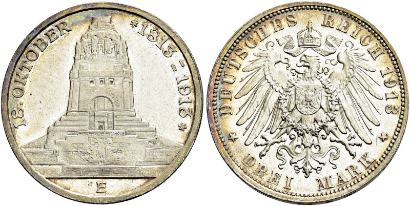 REICHSSILBERMÜNZEN. SACHSEN 
Friedrich August III., 1904-1918. 3 Mark 1913 E, M...