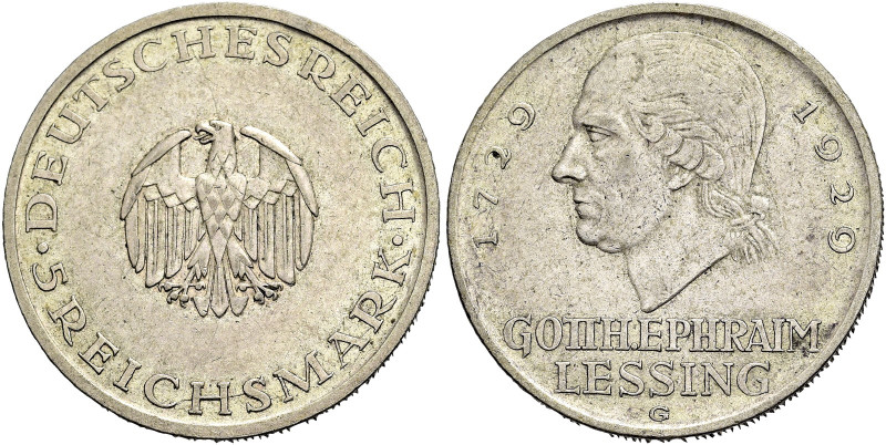 WEIMARER REPUBLIK. GEDENKMÜNZEN 
5 Reichsmark 1929 G, Karlsruhe. Auf den 200. G...