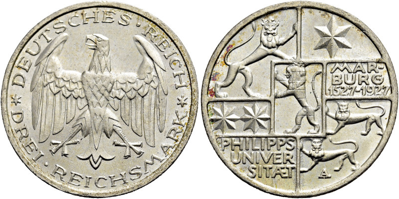 WEIMARER REPUBLIK. GEDENKMÜNZEN 
3 Reichsmark 1927 A, Berlin. Auf das 400. Jubi...