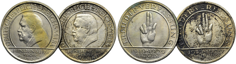 WEIMARER REPUBLIK. GEDENKMÜNZEN 
Lot. 5 Reichsmark. 1929 D, München. Auf den 10...