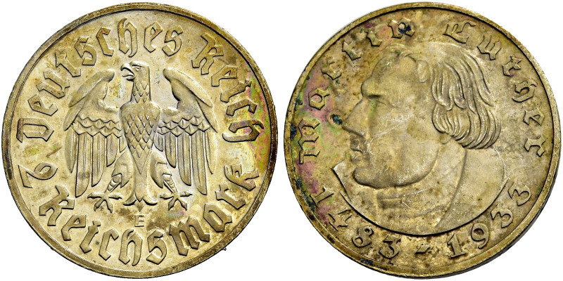 DRITTES REICH. 
2 Reichsmark 1933 E, Muldenhütten. Auf den 450. Geburtstag von ...