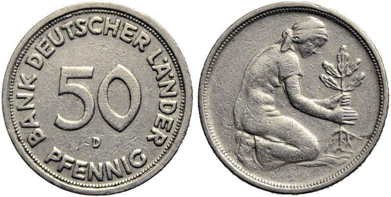 BANK DEUTSCHER LÄNDER. 
50 Pfennig ohne Jahreszahl D, München. J. 379. 3,54 g. ...