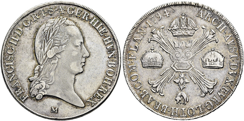 HABSBURGER BIS 1866. 
Franz II. / I., 1792-1835. Kronentaler 1794 M, Mailand. F...