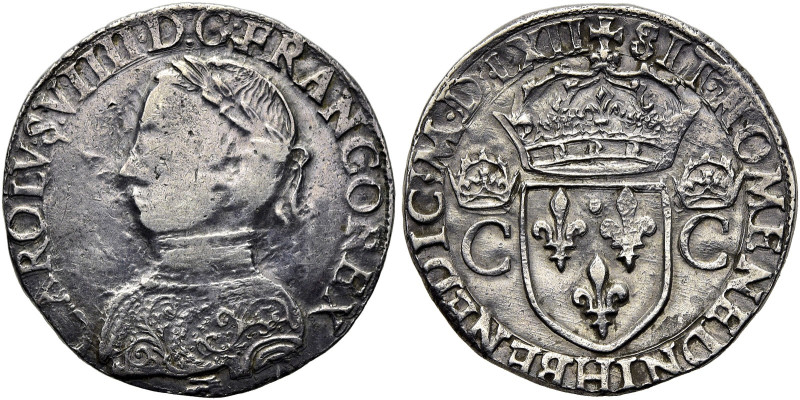 FRANKREICH. 
Karl IX., 1560 - 1574. Teston 1562 H, La Rochelle. Sogenannter "Pr...