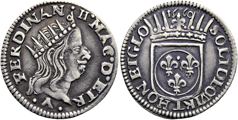 ITALIEN. TOSCANA - ETRURIEN 
Ferdinand II. Medici 1621-1670. Luigino 1660 A, Li...