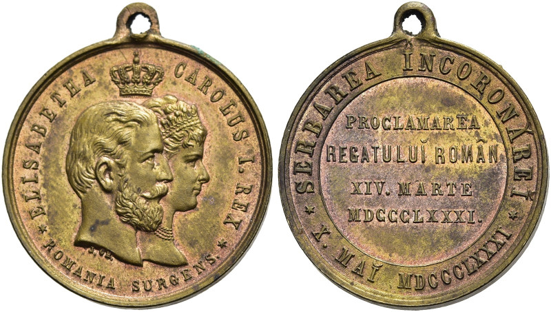 RUMÄNIEN. 
KÖNIGREICH. Karl I., 1866 - 1914. AE Bronze­medaille 1881, signiert ...