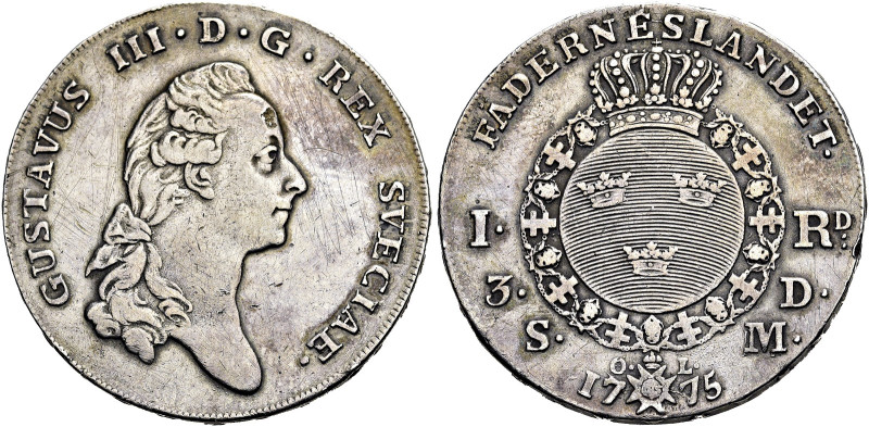 SCHWEDEN. 
Gustav III., 1771 - 1792. Riksdaler (3 Daler Silvermynt) 1775 OL, St...