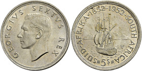 SÜDAFRIKA. 
George VI., 1937 - 1952. 5 Schilling 1952, Pretoria. Auf das 300. Jubiläum der Besiedlung Südafrikas. Kopf nach links / Segelschiff (Jan ...