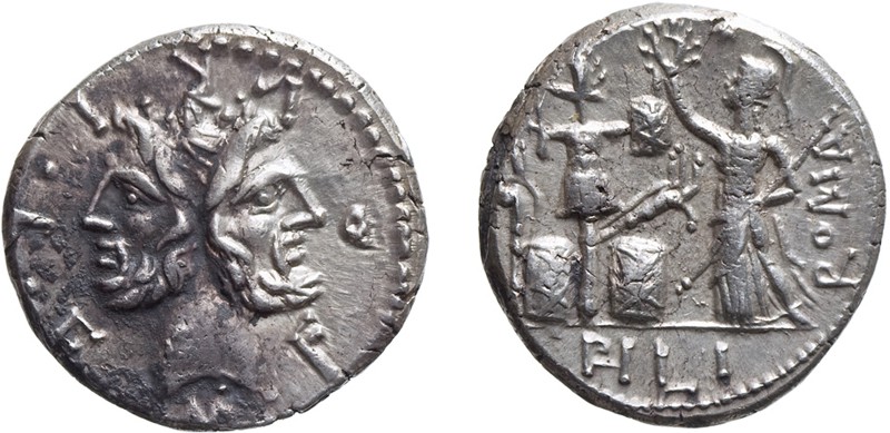 MONETE ROMANE REPUBBLICANE. 
GENS FURIA (119 A.C.). DENARIO.
M. Furius L.f. Ph...
