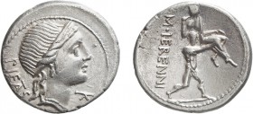 MONETE ROMANE REPUBBLICANE. 
GENS HERENNIA (108-107 A.C.). DENARIO
M. Herennius. Roma. Argento, 3,75 gr, 18x19 mm. BB+. Con cartellino De Falco di N...