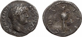 MONETE ROMANE IMPERIALI. ADRIANO (117-138). DENARIO
Argento, 2,91 gr, 18 mm. MB+
D: HADRIANVS AVGVSTVS Testa laureata di Adriano a destra. 
R: COS ...