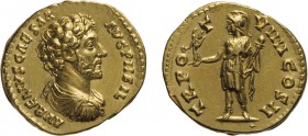 MONETE ROMANE IMPERIALI.
MARCO AURELIO COME CESARE (139-161). AUREO
Coniato circa nel 155-156. Roma. Oro, 7,30 gr, 18x20 mm. Esemplare più che SPL....