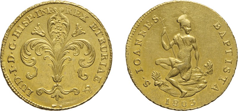 ZECCHE ITALIANE. REGNO D'ETRURIA. LUDOVICO I (1801-1803). 
RUSPONE 1803
Oro, 1...