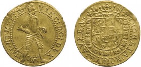 ZECCHE ITALIANE. MANTOVA, VINCENZO I GONZAGA (1587-1612). ONGARO
Oro, 3,45 gr, 21 mm, SPL+. Ex Santamaria.
D: VINC D G DVX M IIII ET M F II Il Duca ...