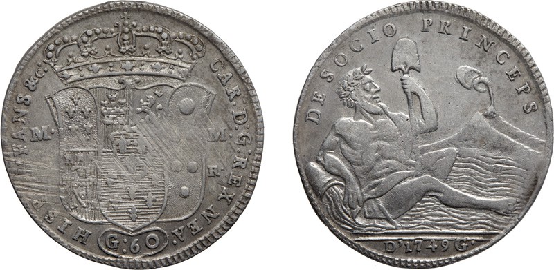 ZECCHE ITALIANE. REGNO DI NAPOLI. 
CARLO DI BORBONE (1734-1759). 60 GRANA 1749...