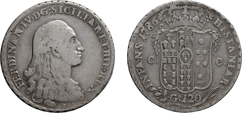 ZECCHE ITALIANE. REGNO DI NAPOLI. 
FERDINANDO IV (1759-1816). 120 GRANA 1786
N...