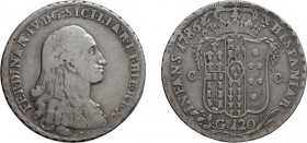 ZECCHE ITALIANE. REGNO DI NAPOLI. 
FERDINANDO IV (1759-1816). 120 GRANA 1786
Napoli. Argento, 27 gr, 42 mm. qBB.
D: FERDINAN . IV . D . G. SICILIAR...