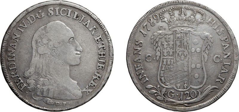 ZECCHE ITALIANE. REGNO DI NAPOLI. 
FERDINANDO IV (1759-1816). 120 GRANA 1789
N...