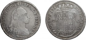 ZECCHE ITALIANE. REGNO DI NAPOLI. 
FERDINANDO IV (1759-1816). 120 GRANA 1789
Napoli. Argento, 26,82 gr, 42 mm. Usuali graffi. qBB. Rara.
D: FERDINA...
