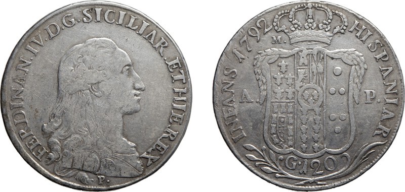 ZECCHE ITALIANE. REGNO DI NAPOLI. 
FERDINANDO IV (1759-1816). 120 GRANA 1792
N...