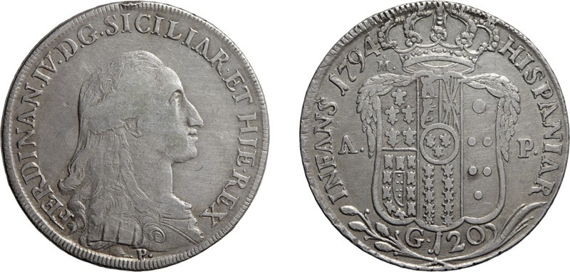 ZECCHE ITALIANE. REGNO DI NAPOLI. 
FERDINANDO IV (1759-1816). 120 GRANA 1794
N...