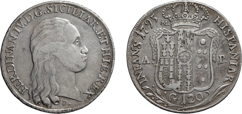 ZECCHE ITALIANE. REGNO DI NAPOLI. 
FERDINANDO IV (1759-1816). 120 GRANA 1795
N...