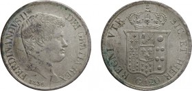 ZECCHE ITALIANE. REGNO DELLE DUE SICILIE. 
FERDINANDO II DI BORBONE (1839-1859). 120 GRANA 1836
Napoli. Argento, 27,49 gr, 37mm. Piccoli difetti sul...