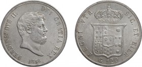 ZECCHE ITALIANE. REGNO DELLE DUE SICILIE. FERDINANDO II DI BORBONE (1839-1859). 120 GRANA 1856
Napoli. Argento, 27,55 gr, 37 mm. Usuali graffi al R. ...