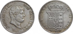 ZECCHE ITALIANE. REGNO DELLE DUE SICILIE. FERDINANDO II DI BORBONE (1839-1859). 120 GRANA 1857
Napoli. Argento, 27,54 gr, 37 mm. Lettere fini al D- g...