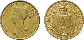 ZECCHE ITALIANE. DUCATO DI PARMA, PIACENZA E GUASTALLA. 
MARIA LUIGIA D'AUSTRIA (1814-1847)
40 LIRE 1815
Milano. Oro, 12,90 gr, 26 mm. Segnetti sul...