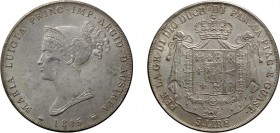 ZECCHE ITALIANE. DUCATO DI PARMA, PIACENZA E GUASTALLA. 
MARIA LUIGIA D'AUSTRIA (1814-1847). 5 LIRE 1815
Milano. Argento, 24,99 gr, 37 mm, gradevole...