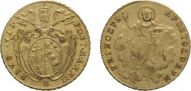 ZECCHE ITALIANE. STATO PONTIFICIO. 
PIO VII (1799-1823). DOPPIA ANNO XXII
Bologna. Oro, 5,45 gr, 22 mm. BB+
D: PIVS VII / PONT M A XXII Stemma sorm...