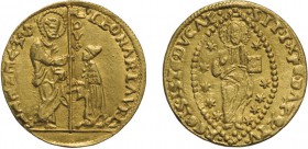 ZECCHE ITALIANE. VENEZIA. LEONARDO LOREDAN (1501-1521). DUCATO
Oro, 3,49 gr, 21 mm. BB+
D: LEONAR LAVRED S M VENETI San Marco porge il vessillo al D...