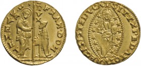 ZECCHE ITALIANE. VENEZIA. FRANCESCO DONÀ (1545-1553). ZECCHINO
Oro, 3,50 gr, 20,5 mm. BB+
D: FRAN DON S M VENET San Marco porge il vessillo al Doge ...