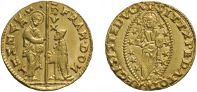 ZECCHE ITALIANE. VENEZIA. FRANCESCO DONÀ (1545-1553). ZECCHINO
Oro, 3,50 gr, 20,5 mm. BB+
D: FRAN DON S M VENET San Marco porge il vessillo al Doge ...