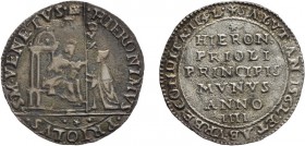 ZECCHE ITALIANE. VENEZIA. GEROLAMO PRIULI (1559-1567). OSELLA ANNO IV
Argento, 5,84 gr, 31 mm. MB
D: HIERONIMVS PRIOLVS S M VENETVS San Marco seduto...
