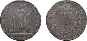 ZECCHE ITALIANE. VENEZIA. MUNICIPALITÀ PROVVISORIA (1797-1798). 
10 LIRE 1797, I TIPO. 
Argento, 28,87 gr, 40 mm. Frattura del tondello. Debolezza d...