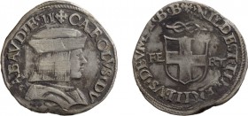 SAVOIA. CARLO II IL BUONO (1504-1553). 
TESTONE
Bourg. Argento, 9,39 gr, 28 mm. Graffi al D. qBB. Estremamente Rara.
D: + CAROLVS ' DV / X / SABAVD...