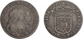 SAVOIA. VITTORIO AMEDEO II (1675-1730). 
MEZZA LIRA 1680
Argento, 2,98 gr, 21 mm. MB+. Molto Rara.
D: MAR IO BAP VIC AM II D G DVC SAB Busti accoll...