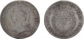 REGNO DI SARDEGNA. CARLO EMANUELE III (1730-1773).
MEZZO SCUDO 1765
Argento, 17,25 gr, 36 mm. MB.
D: CAR EM D G REX SAR CYP ET IER Busto a s.- sott...