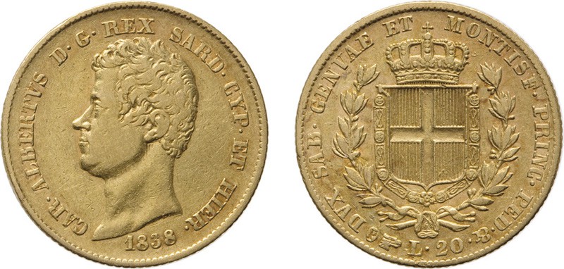 REGNO DI SARDEGNA. CARLO ALBERTO (1831-1849).
20 LIRE 1838 TORINO
Oro, 6,40 gr...